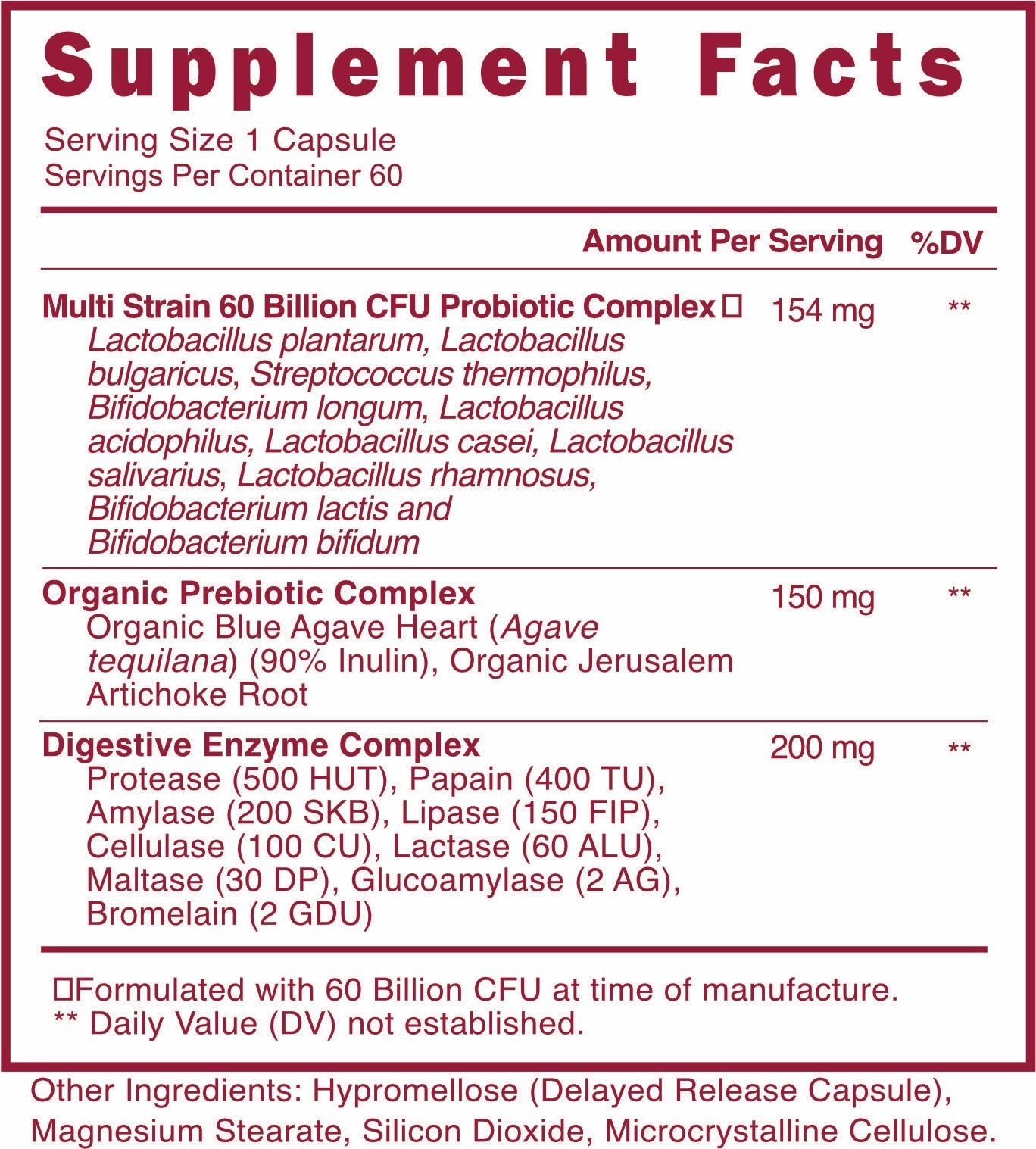 Probiotic and Prebiotic Supplement, 60 Billion CFU, Digestive Enzymes, Acid Protection, Delayed Release, 60 Capsules, 60 Day Supply